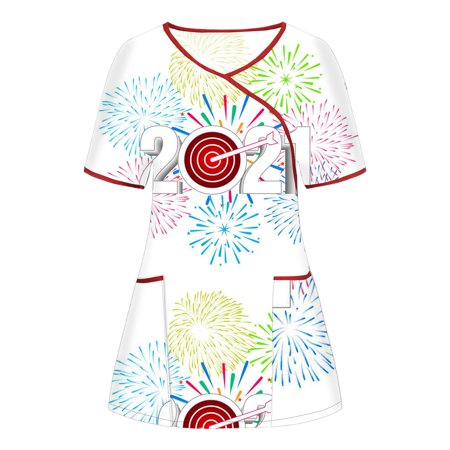 

Hesxuno Womens Plus Size Scrubs Women Short Sleeve V-neck Tops Working Uniform Christmas Thanksgiving Blouse Summer Nurse Shirts Scrubs