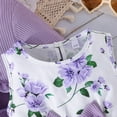 thumbnail image 6 of Spazoro Girls Floral Dress Set, Sleeveless Dress Casual Solid Knitted Ruffled Cardigan 2 PC Outfit Set for Kids Purple Size 4-5, 6 of 8
