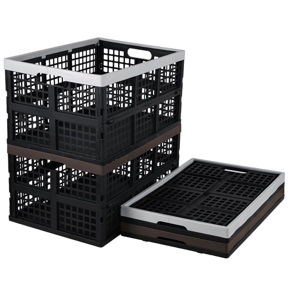 Gloreen 42 L Plastic Folding Storage Crates, Collapsible Crate for Storage, 4-Pack