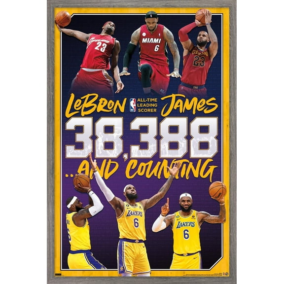 NBA League - LeBron James All-Time Scoring Leader Wall Poster, 22.375" x 34" Framed