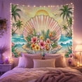 thumbnail image 2 of Tropical Scallop Shell with Flowers on Sandy Beach, Dreamy Coastal for Beach Lovers, Ocean Life Artwork, Housewarming Gift, Tapestry Wall Hanging for Living Room and Bedroom, 2 of 7