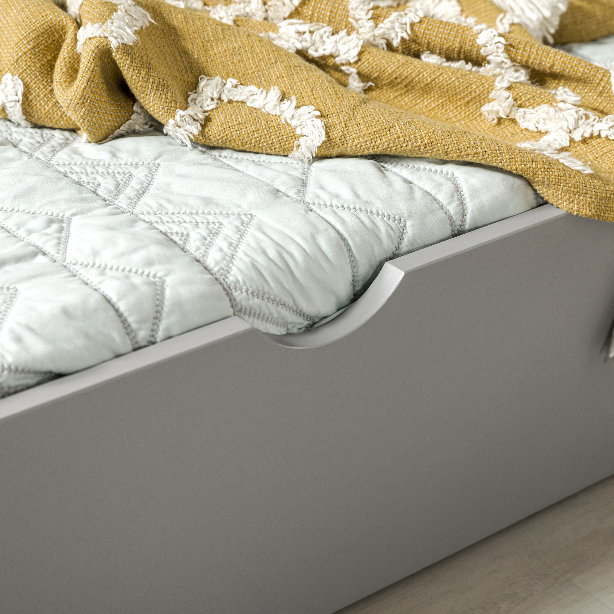 Walker Edison Solid Wood Junior Twin Trundle Bed, Grey
