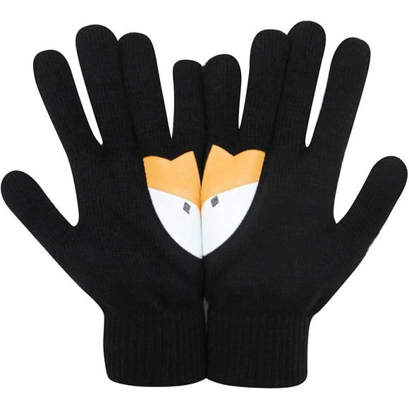 Men Women Soft Knit Cold Weather Gloves Cute Fox Panda Patchwork Winter Thermal Mittens