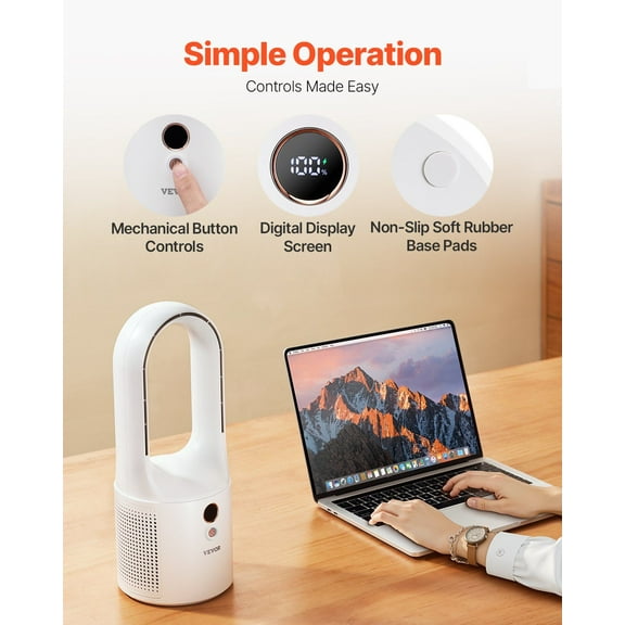 6-Speed Bladeless Fan 12.99", USB-Powered Portable Desk Fan for Home, Office & Dorm