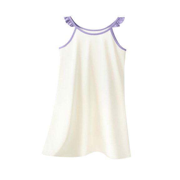 Zpanxa Girls Dresses, Girl's Soft Cami Dress Solid Sleeveless Indoor Outdoor Casual Dresses Beige 5 Years