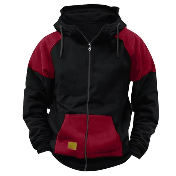 HAiming Hoodies for Men Colorblock Long Sleeve Zip up Jacket Plus Size Casual Drawstring Sports Sweatshirt with Pocket