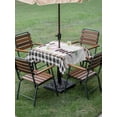 thumbnail image 4 of Outdoor Tablecloth with Umbrella Hole for Patio/Picnic/Party/Camping, Spring Flowers Waterproof Table Cloth Square Cover Washable, Farmhouse Watercolor Black Plaid Wood Grain (54"x 54"), 4 of 8