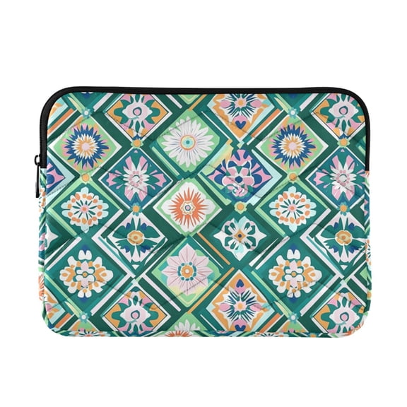 FORMRS 13-13.3 inch Laptop Sleeve Case Soft Carrying Quilted Computer Bag Cover, Green Geometric Flowers