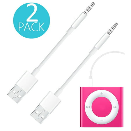 iPod Shuffle Cable, 2 Pack 3.5mm Jack/Plug to USB USB Power Charger Sync Data Transfer Cable for iPod Shuffle 3rd 4th (Best Way To Transfer Data)