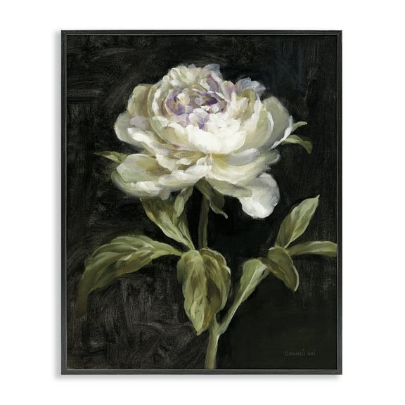 Stupell Industries Peony on Black Plants & Flowers Painting Black Framed Art Print Wall Art, 11 x 14