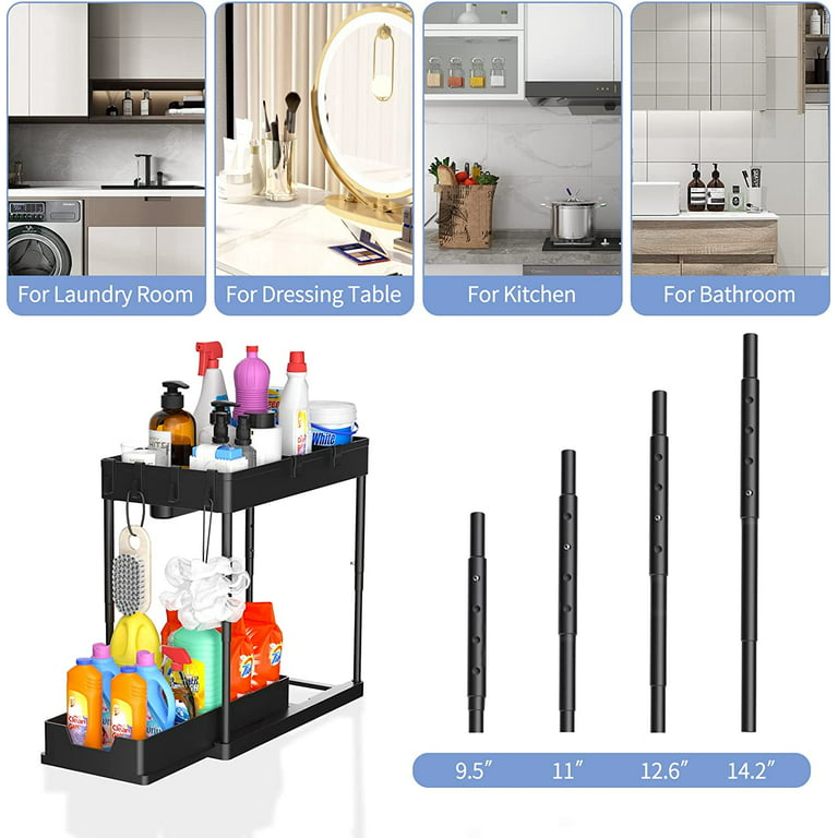  2 Pack Adjustable Height Under Sink Organizers and