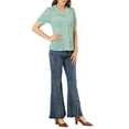 thumbnail image 2 of Allegra K Women's Camp Collar Button Front Textured Short Bubble Sleeve Shirt, 2 of 6