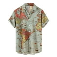 thumbnail image 2 of Men's Short Sleeve Buttton Down Tshirt World Map Print Hawaiian Shirts Casual Summer Vacation T Shirt Lapel Aloha Shirt with Pocket, 2 of 6