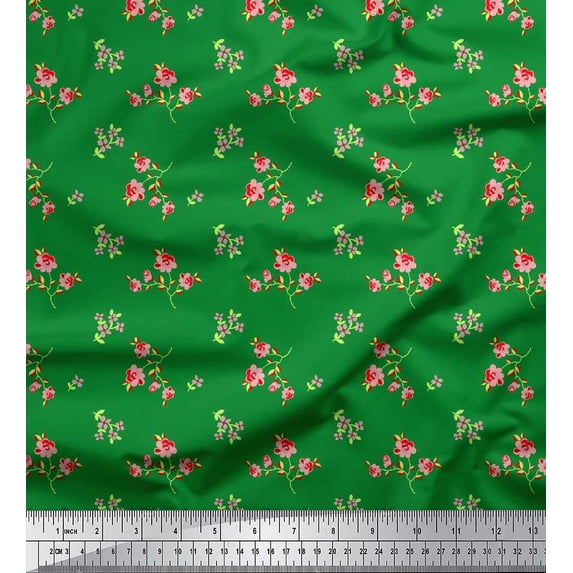 Soimoi polyester Crepe Fabric Leaves & Floral Artistic Print Sewing Fabric Yard 52 Inch Wide