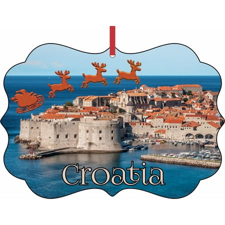 Wall Christmas Decoration Santa Klaus and Sleigh Riding Over Ancient City Walls, Dubrovnik, Croatia Elegant Aluminum SemiGloss Christmas Ornament Tree Decoration - Unique Modern Novelty Tree Décor Favors ()