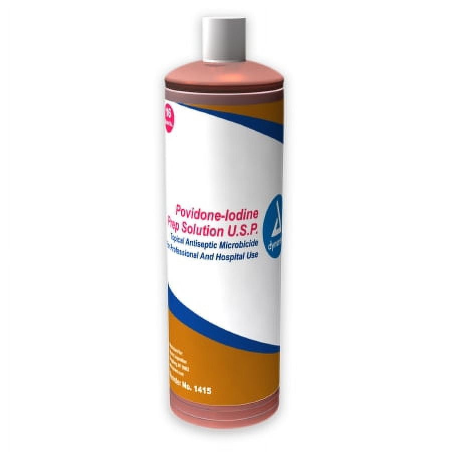 Dynarex Prep Solution   16 oz. Bottle, 10% Povidone Iodine, 8 Pack