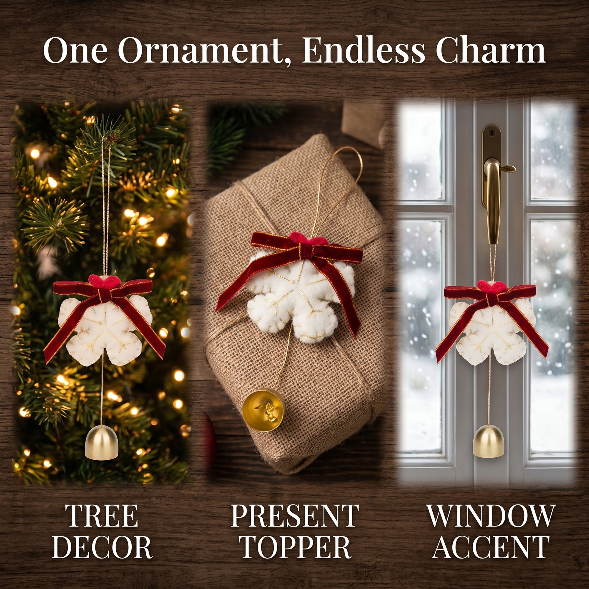 Unique Bargains 2Pcs Protection Velvet Hanging Metal Bells Copper White Snow Decor 3.5"L x 0.8"W x 6.3"H