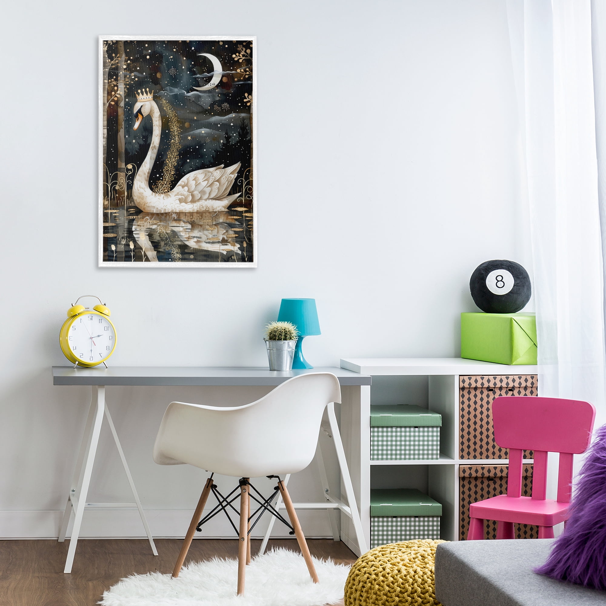 Stupell Industries Regal Swan Moonlight Animals & Insects Painting White Framed Art Print Wall Art, 20 x 30