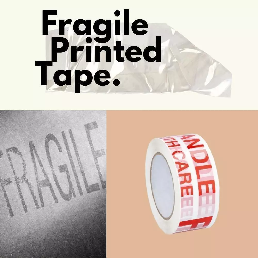 MMBM 2.83 Inch x 110 Yards Fragile Marking Packing Tape Handle w/ Care 2 Mil 12 Rolls