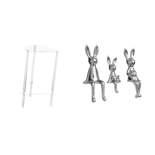 Mesita de noche,Mesa auxiliar de acrílico transparente,mesa auxiliar transparente de 2 niveles,Mesa pequeña de acrílico,mesita de noche pequeña,compacta,Escultura de figura,Estatua sentada