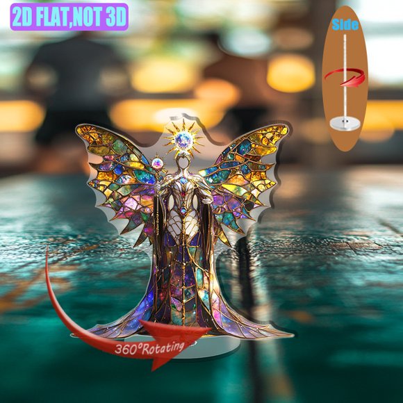 Ornement Acrylique Rotatif avec une Étoile en Forme de Diamètre de Soleils, robe Scintillante et Ailes Radieuses, Ensemble contre un Fond Blanc Pur