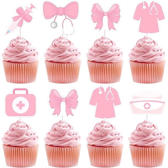Nurse Graduation Decorations, 36pcs Pink Bow Graduation Party Decorations Theme Cupcake Toppers Double-sided Printing for Cake Decorations Girl Class of 2026 We Are So Proud of You