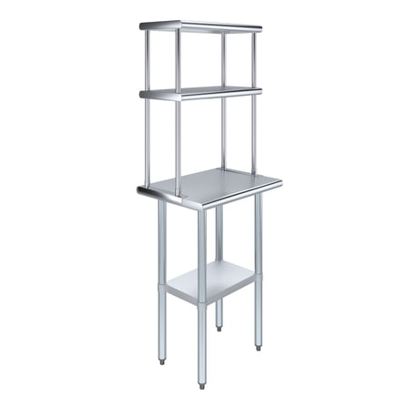 AmGood 18" x 24" Stainless Steel Work Table With 12" Wide Double Tier Overshelf | Metal Kitchen Prep Table & Shelving Combo