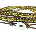 thumbnail image 3 of 26" Gold Hematite Gemstone on Genuine Brown Leather Wrap Bracelet, 3 of 4