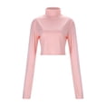 thumbnail image 1 of Womens T Shirts Loose Fit Solid Color Personality Street High Neck Spring New Long Sleeve Top Oversized Tshirts Red XS, 1 of 3