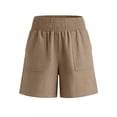 thumbnail image 4 of Yteetum Women's Cotton Linen Shorts Summer Mid Rise Elastic Waist Shorts Casual Solid Loose Lightweight Breathable Travel Vacation Shorts, 4 of 6