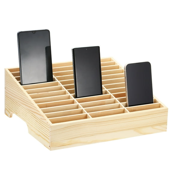 Uxcell Cell Phone Storage Box Classroom, Wooden 36 Grid Desktop Mobile Phone Holder
