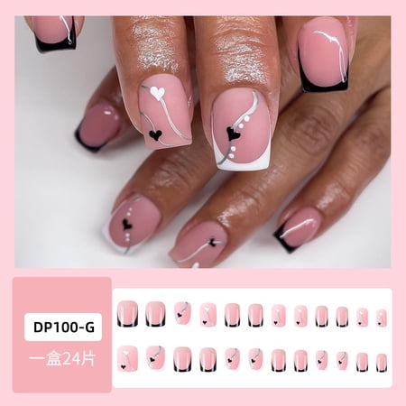 Foreign trade love French Valentine's Day wear nail, European and American ins nail art pieces 24 pieces fake nail nails wholesale
