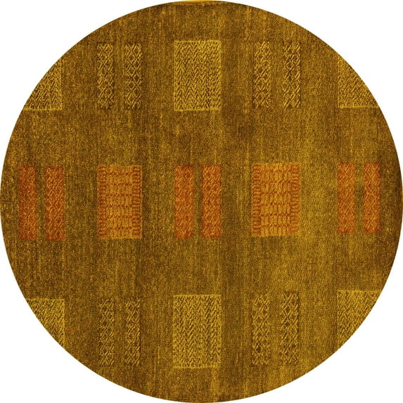 Ahgly Company Machine Washable Indoor Round Abstract Yellow Modern Area Rugs, 5' Round