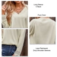 thumbnail image 5 of Rewera Women V Neck Shirts Lace Patchwork Drop Shoulder Sleeves T Shirt Pure Color Long Sleeves Pullover Light Apricot S, 5 of 6