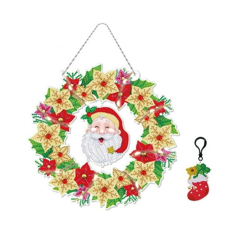 

Christmas Diamond Wreath 5D Diamond Wreath Kits with LED Lights String Crystal Drill Christmas Garland Diamond Painting Hanging Wreaths for Door Wall Window Tree Decor