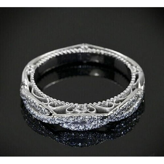 Half Eternity Twisted 2Ct Round Cut Simulated Diamond Wedding 14K White Gold Plated Band Ring 925 Sterling Silver