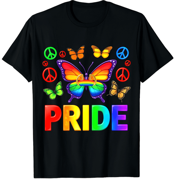 Pride Butterfly Peace Symbol Rainbow Pride LGBTQ Unisex T-Shirt