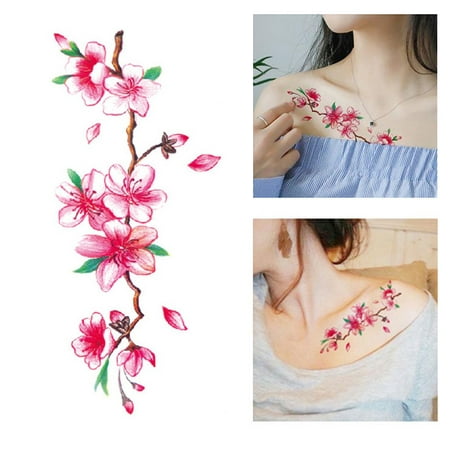 BEAD BEE Flower Temporary Tattoos Stickers Lotus Cherry Blossoms Flash Tattoo