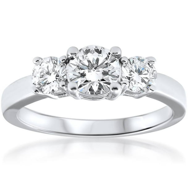 1 1/2 Ct Three Stone Diamond Engagement Ring 14k White Gold - Walmart.com