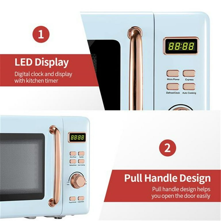 B20uxp52 120v 700w 20l 0.7cu.ft Retro Microwave Oven With Golden Handle Cold Rolled Plate Display Screen