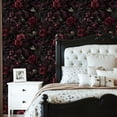 thumbnail image 2 of Peel and Stick Wallpaper Deep Burgundy Roses Dark Floral Black Wall Mural 23.6in x 9.8ft Self Adhesive Removable Wall Paper Renter Friendly Wallpaper for Nursery Bedroom Cabinets, 2 of 8
