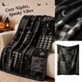 thumbnail image 5 of Halloween Throw Blanket with Black Plaid and Pumpkin Bat Print, Soft Fleece Throw Blanket for Couch and Fall Home Decor, Cozy Halloween Decor Gift 1 Piece, 5 of 5