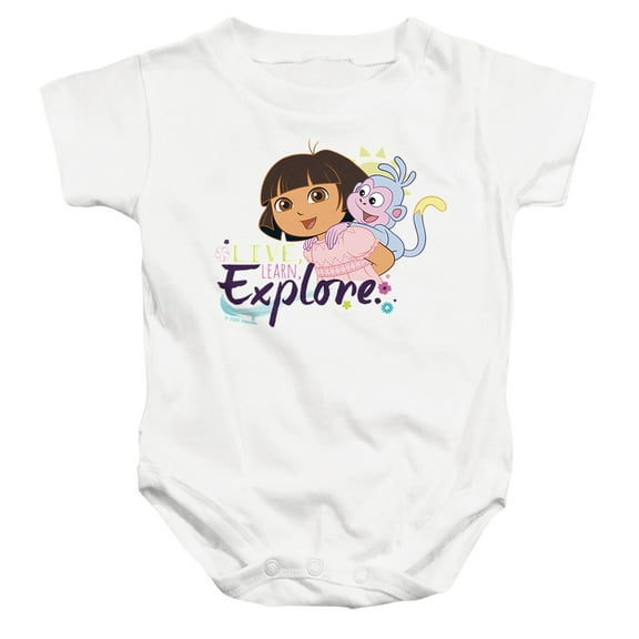 Popfunk Dora The Explorer Live, Learn, Explore Unisex Infant Snap Suit for Baby, White, Small