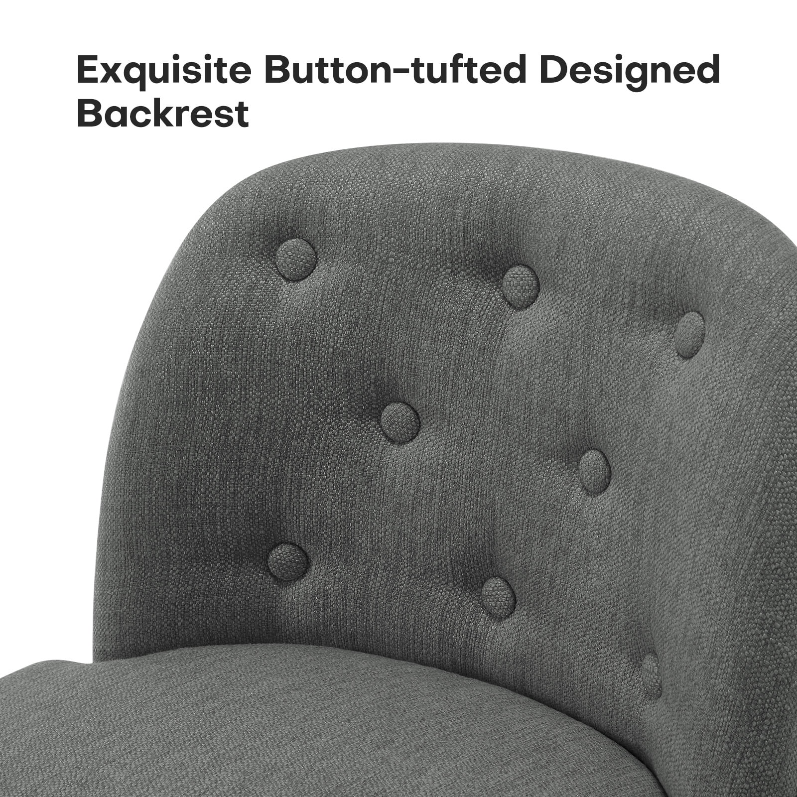 Foreate Swivel Bar Stools Set of 1, 26" Upholstered Linen Fabric with Button-tufted Mid-Back & Wood Legs, Modern Chair Kitchen Pub Island Counter Stool