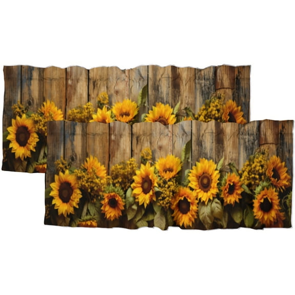Rustic Barn Door Kitchen Valance Curtains Farmhouse Vintage Country Sunflower Rod Pocket Valances for Bedroom Living Room Dining Room 54 by 18 in, 2 Panel