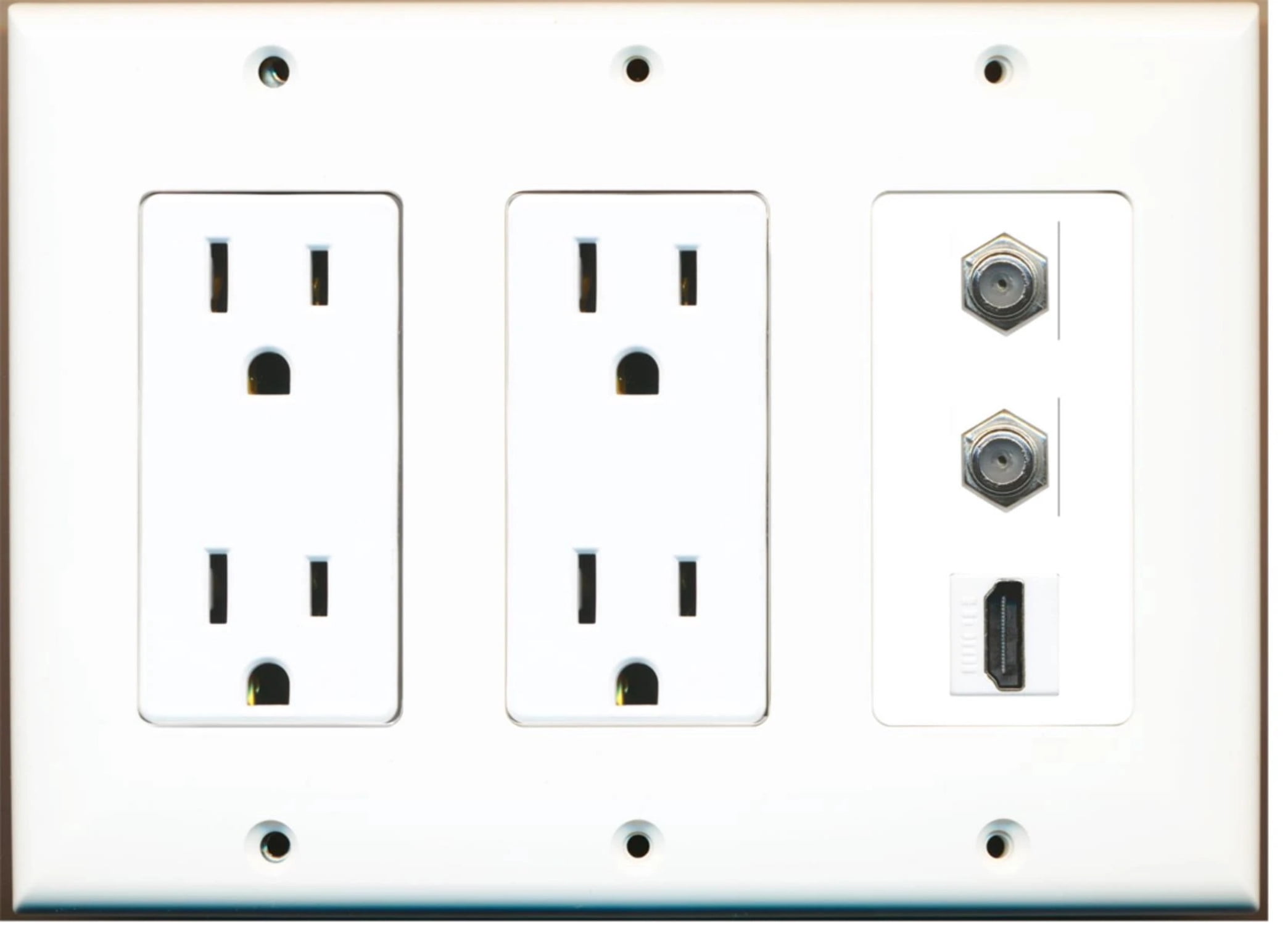 2 Port Coax Cable TV HDMI Wall Plate w/Dual Power Outlet - Walmart.com