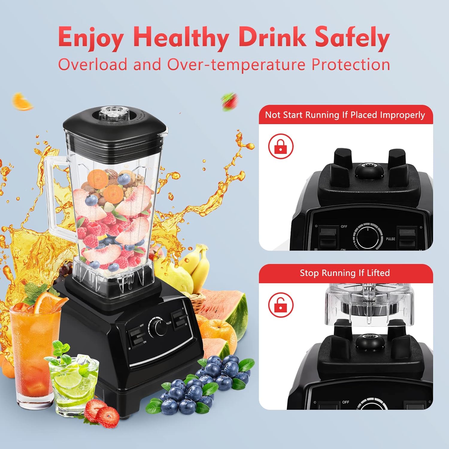 3HP 2200W Heavy Duty High Speed 45000RPM Smoothie Blender, 68 Ounce (2L) Capacity, Black