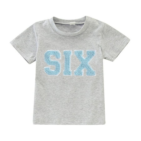 

CHUOU Shirts For Child Birthday Short Sleeve Letter Embroider T Shirt Boys Girls Toddler Kids Gift Tops