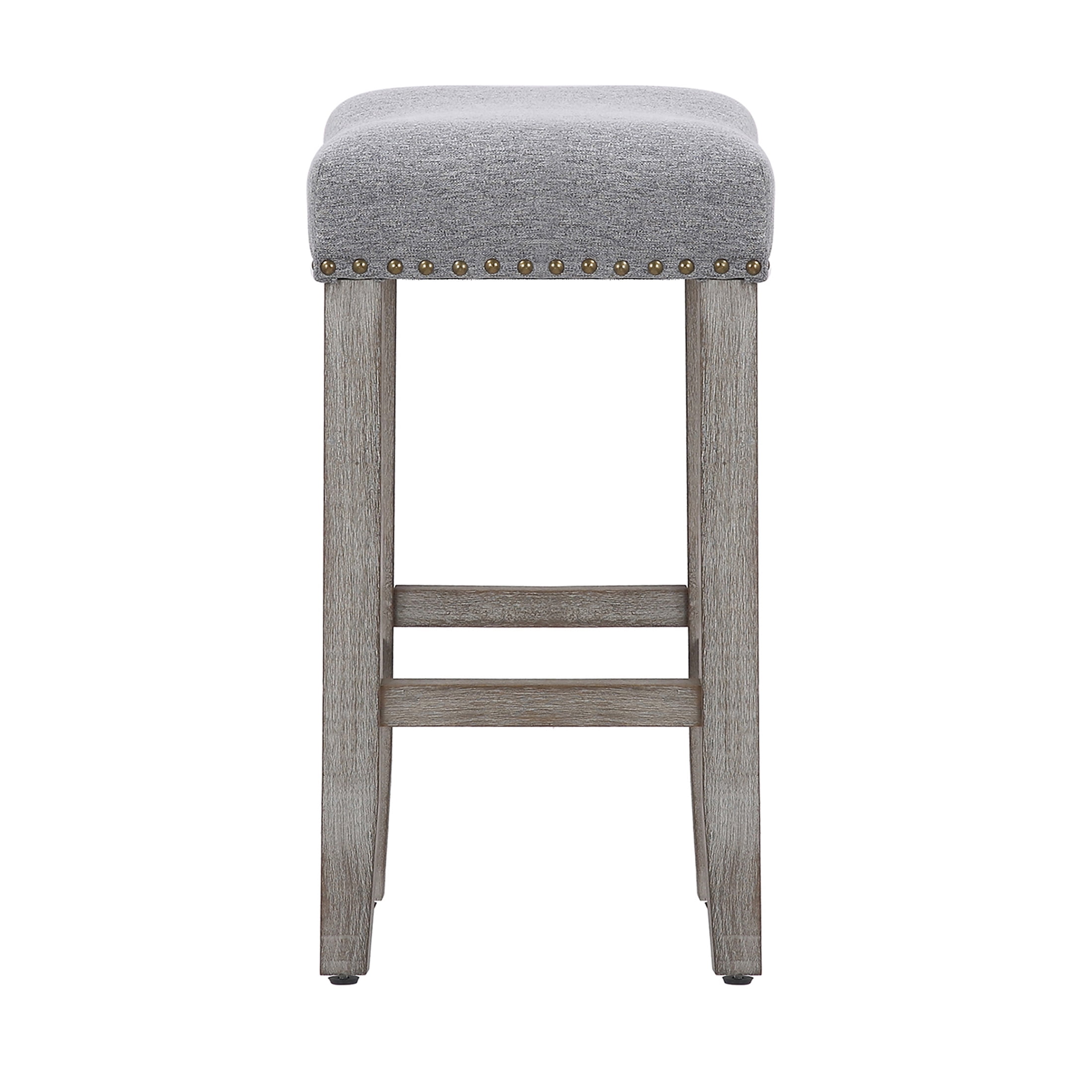 24" Inch Upholstered Saddle Seat Bar Stool (Set of 2), Antique Gray/Gray