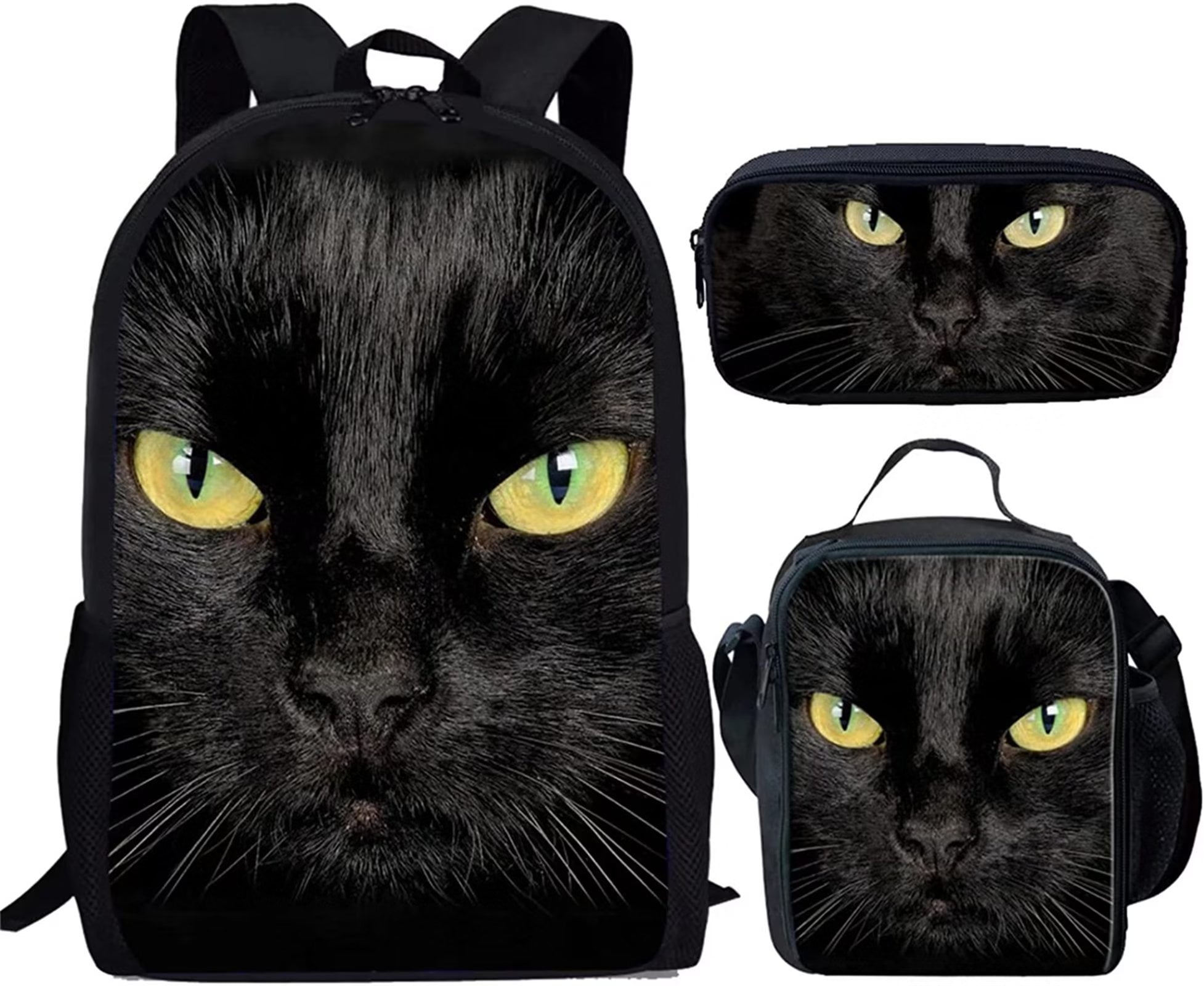 Renewold Black Cat School Backpack Purse for Girls Kids School Bag with  Lunch Box Pencil Case Elementary Primary High Schoolbags Bookbag Large